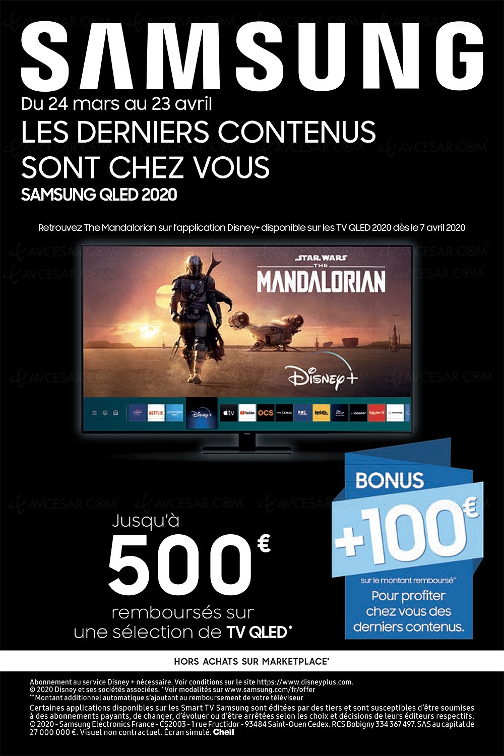 Offre de remboursement TV Samsung QLED&nbsp;2020, jusqu'à 600&nbsp;€&nbsp;remboursés