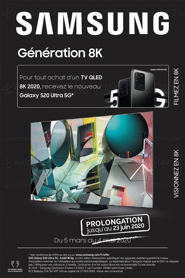 Offre Génération 8K prolongée : Galaxy S20 5G 128 Go offert pour l'achat d'un TV Samsung QLED 8K