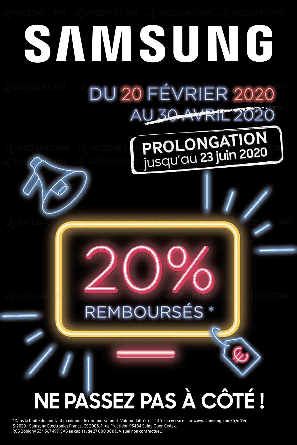 Offre de remboursement TV Samsung QLED et&nbsp;TV Ultra&nbsp;HD&nbsp;4K, 20% du prix payé remboursés (jusqu'à 1&nbsp;500&nbsp;€&nbsp;maximum)