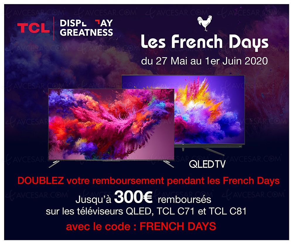 Soldes French Days TV&nbsp;QLED TCL&nbsp;65C71 à 599&nbsp;€ soit 300&nbsp;€ ou&nbsp;-33%&nbsp;de&nbsp;remise
