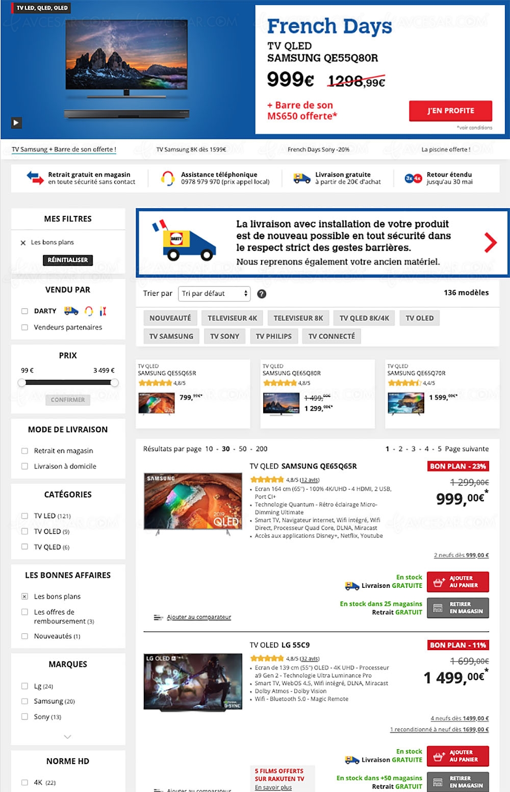 Soldes Darty, 136 TV proposés jusqu'à ‑47%&nbsp;de&nbsp;remise