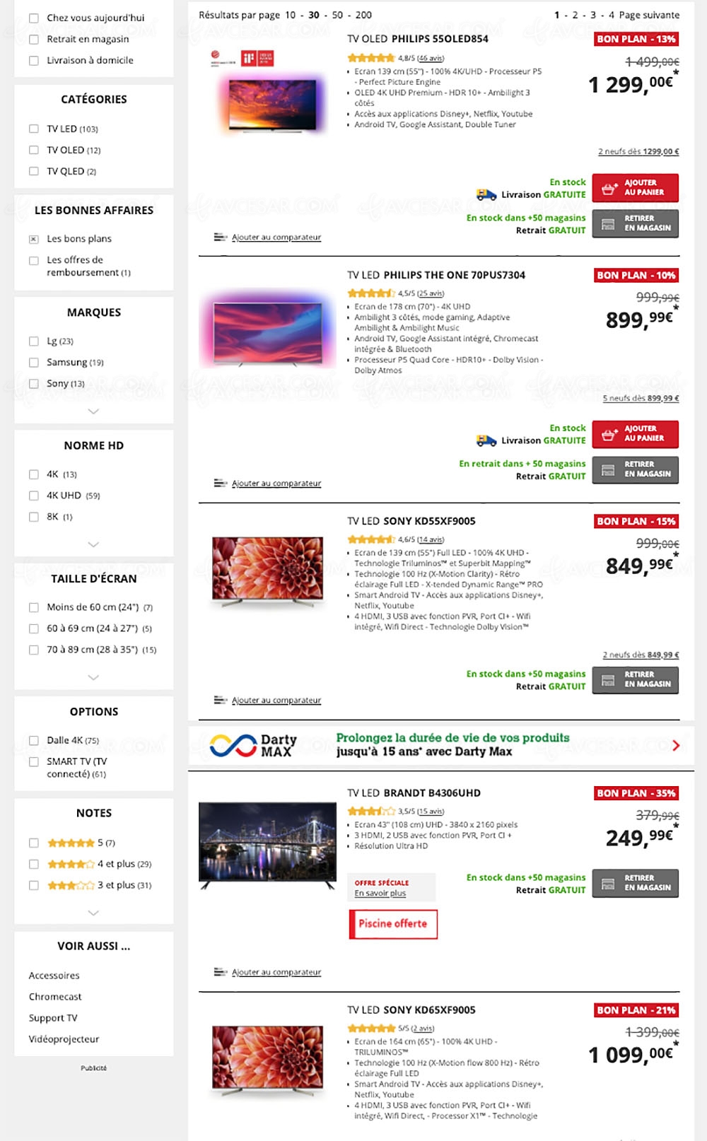 Soldes Darty, 117&nbsp;TV proposés jusqu'à ‑50%&nbsp;de&nbsp;remise