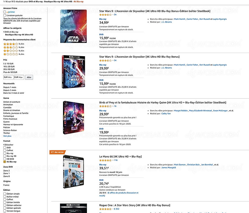 Amazon, 917 coffrets 4K Ultra&nbsp;HD Blu&#8209;Ray jusqu'à&nbsp;&#8209;67%