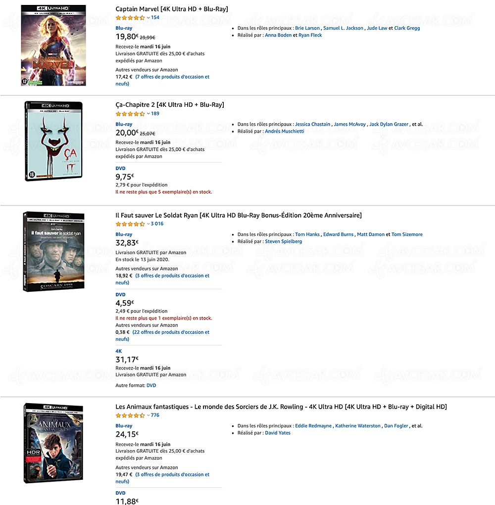 Amazon, 215&nbsp;coffrets 4K Ultra&nbsp;HD Blu&#8209;Ray à moins de&nbsp;20&nbsp;€