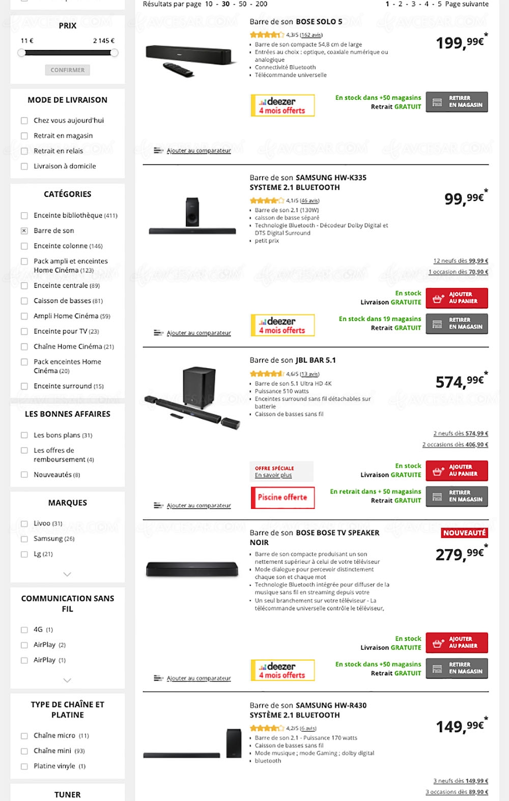 Soldes Darty, 227&nbsp;barres sonores proposées jusqu'à&nbsp;‑61% de&nbsp;remise