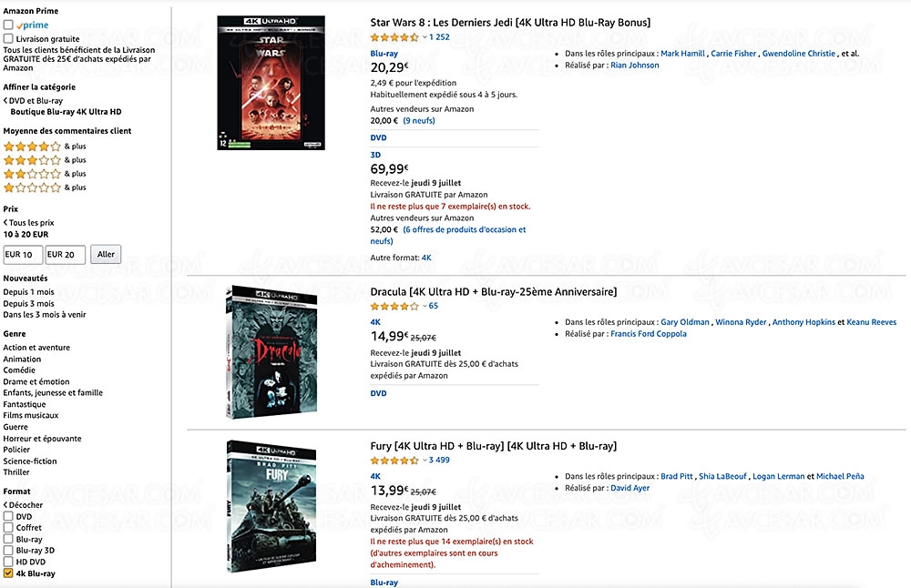 Amazon, 233&nbsp;coffrets 4K&nbsp;Ultra&nbsp;HD Blu&#8209;Ray à&nbsp;moins de&nbsp;20&nbsp;€