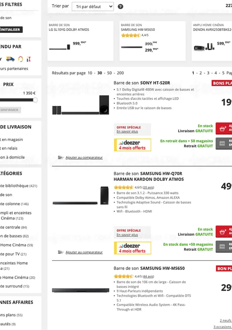 Soldes Darty, 227 barres sonores proposées jusqu'à -61% de remise