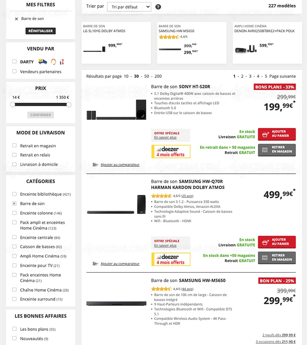 Soldes Darty, 227&nbsp;barres sonores proposées jusqu'à&nbsp;‑61% de&nbsp;remise