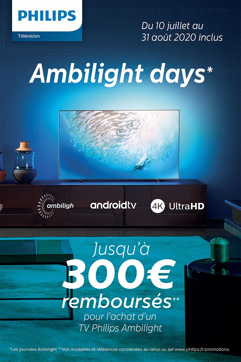 Offre de remboursement Philips TV&nbsp;Oled/LCD Ultra&nbsp;HD 4K Ambilight&nbsp;Days, jusqu'à 300&nbsp;€&nbsp;remboursés