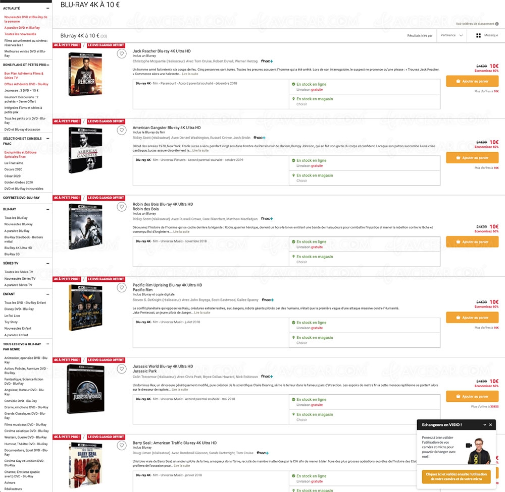 Fnac, 33&nbsp;coffrets 4K Ultra&nbsp;HD Blu&#8209;Ray affichés à&nbsp;10&nbsp;€