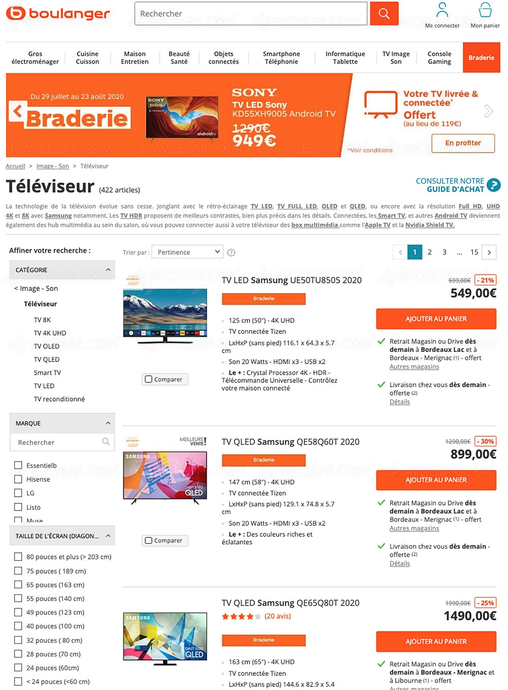 Soldes été 2020 Boulanger, 422&nbsp;TV proposés jusqu'à&nbsp;‑62% de&nbsp;remise