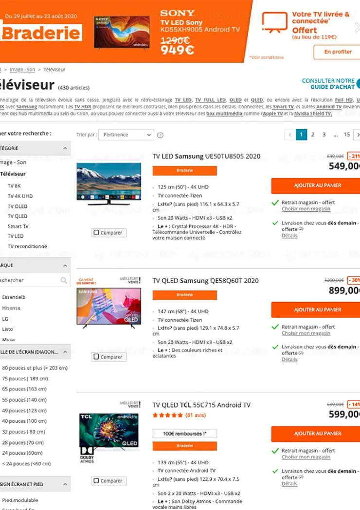 Soldes Boulanger, 430 TV proposés jusqu'à -69% de remise