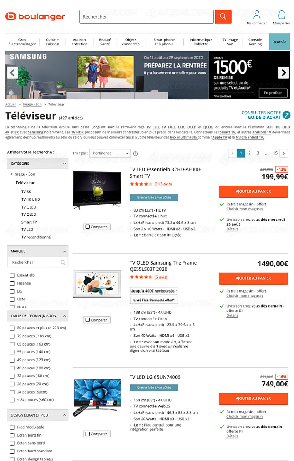 Bons plans Boulanger, 427&nbsp;TV proposés jusqu'à&nbsp;‑69% de&nbsp;remise