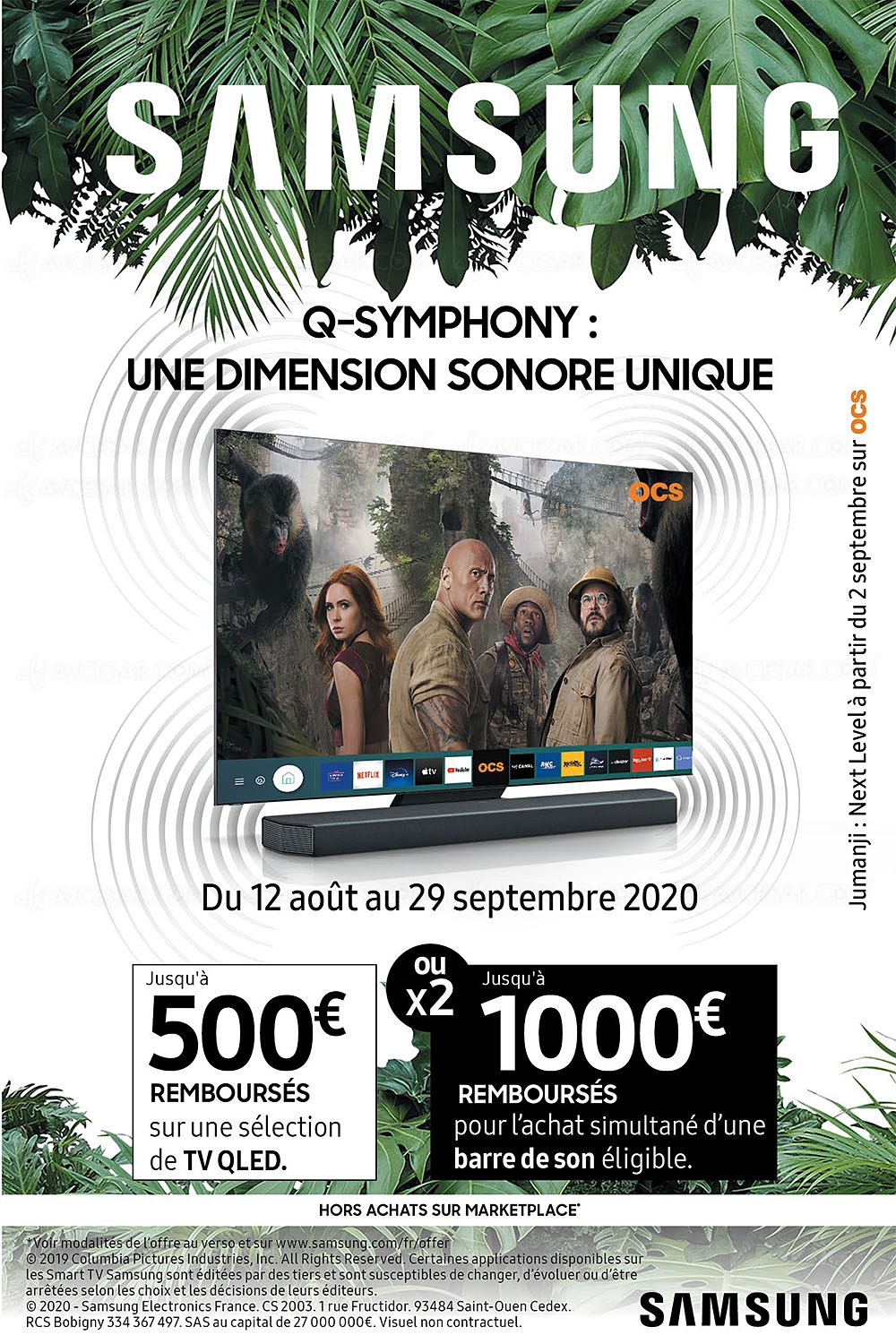 Offre de remboursement TV Samsung&nbsp;QLED, jusqu'à 500&nbsp;€ remboursés, 1&nbsp;000&nbsp;€ avec l'achat d'une barre&nbsp;de&nbsp;son