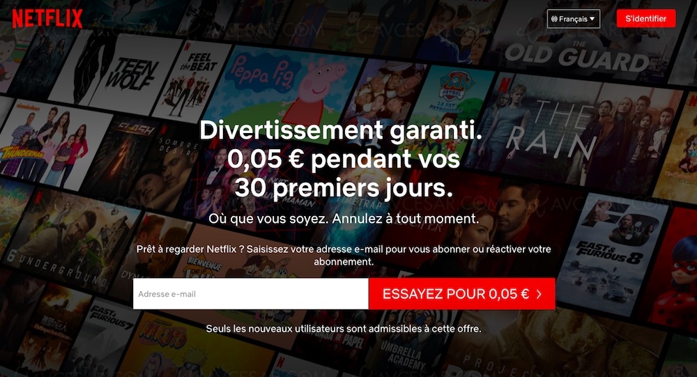 Netflix en France à&nbsp;0,05&nbsp;€ pour le&nbsp;premier&nbsp;mois