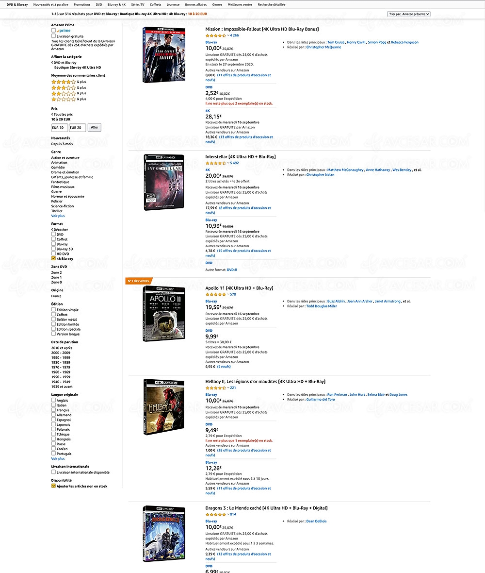 Bonnes affaires Amazon, 303&nbsp;coffrets 4K Ultra&nbsp;HD Blu&#8209;Ray à&nbsp;&#8209;20&nbsp;€