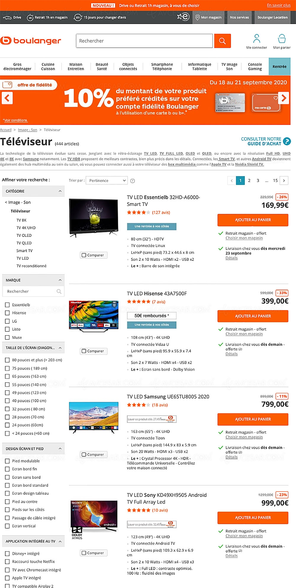 Soldes 2020 Boulanger, 444&nbsp;TV proposés jusqu'à ‑64%&nbsp;de&nbsp;remise
