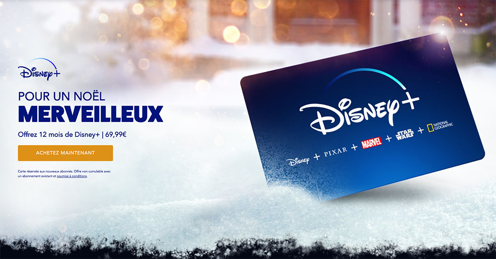 La carte cadeau Disney+ disponible pour les fêtes en version dématérialisée