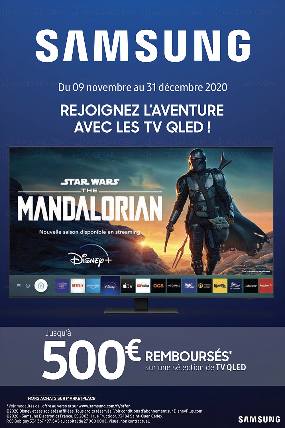 Offre de remboursement Samsung TV QLED&nbsp;2020, jusqu'à 500&nbsp;€&nbsp;remboursés