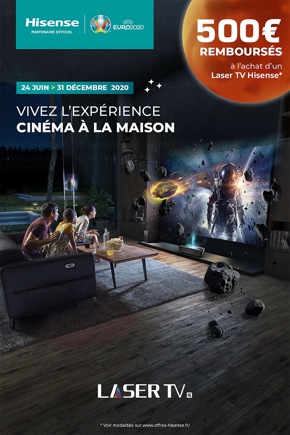 Offre de remboursement Hisense Laser&nbsp;TV 100''&nbsp;(254&nbsp;cm), 500&nbsp;€&nbsp;remboursés
