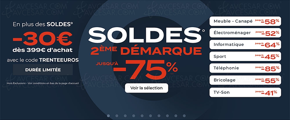 Soldes hiver 2021 > 2e&nbsp;démarque CDiscount jusqu'à &#8209;75% sur des milliers&nbsp;d'articles