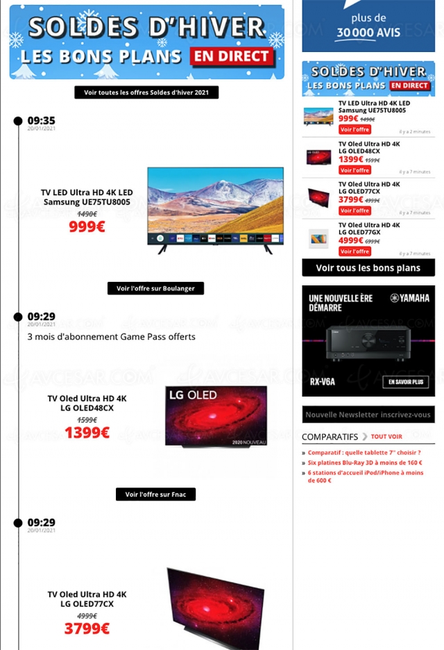 Soldes hiver 2021, les meilleures offres sélectionnées par AVCesar.com : TV Oled, TV LED, smartphones…