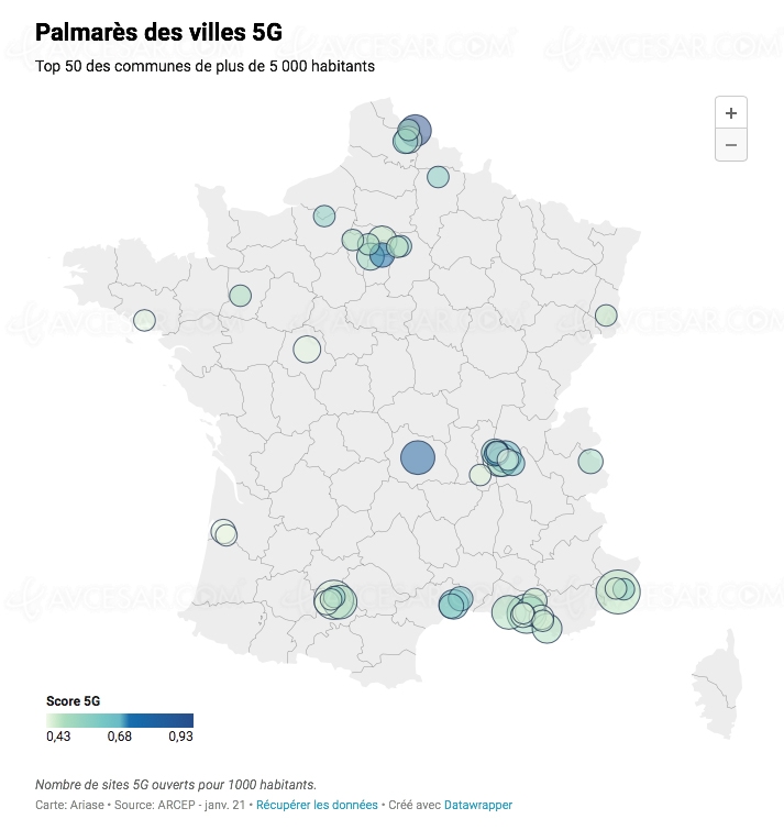Quelles sont les villes françaises les mieux couvertes par&nbsp;la&nbsp;5G&nbsp;?