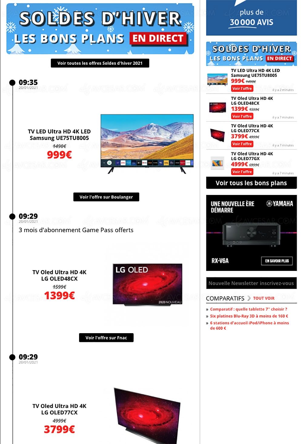 Soldes hiver 2021, les meilleures offres sélectionnées par&nbsp;AVCesar.com&nbsp;: TV&nbsp;Oled, TV&nbsp;LED,&nbsp;smartphones…