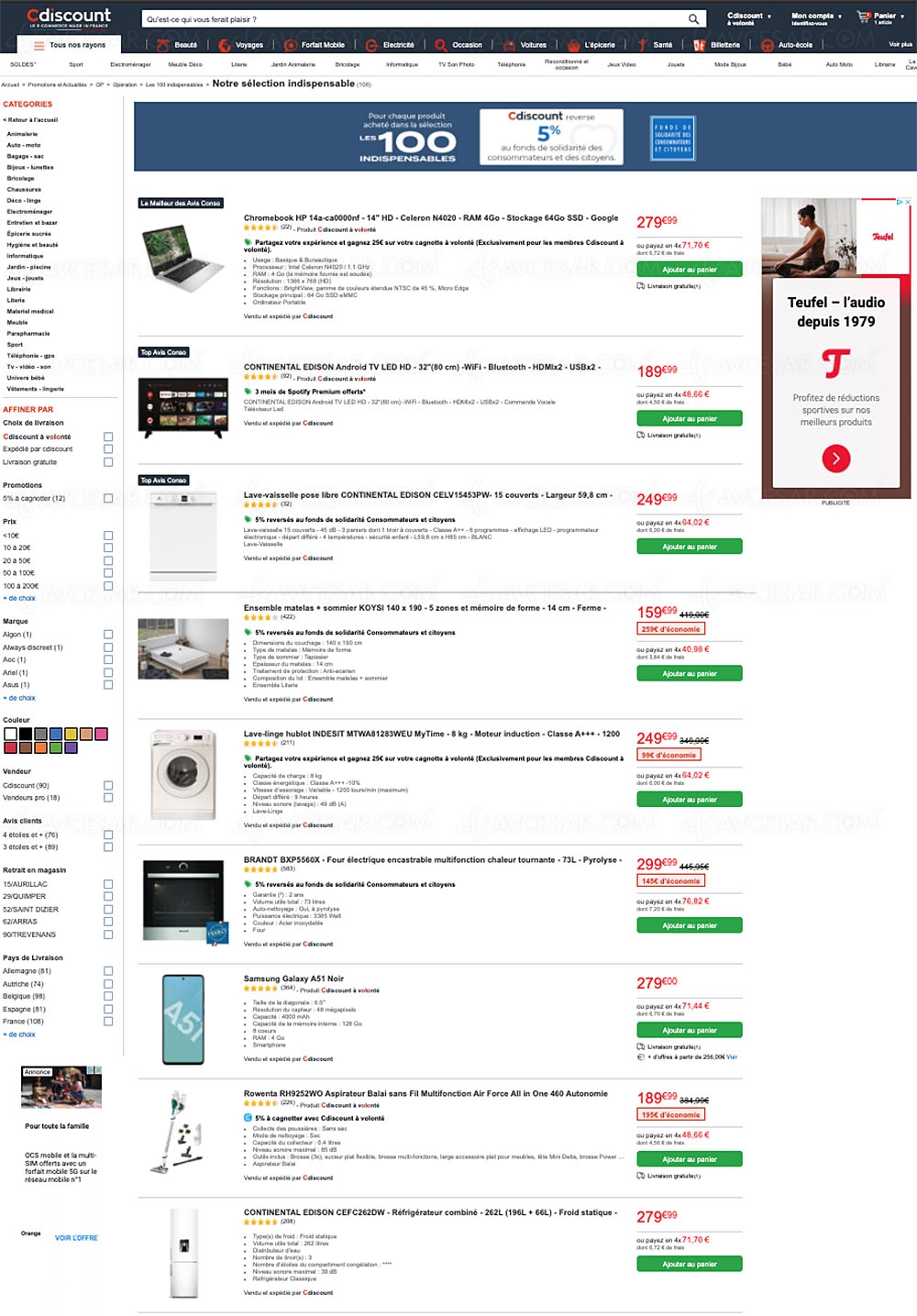 CDiscount Les 100&nbsp;indispensables, prix bloqués et&nbsp;remises jusqu'à&nbsp;&#8209;58%