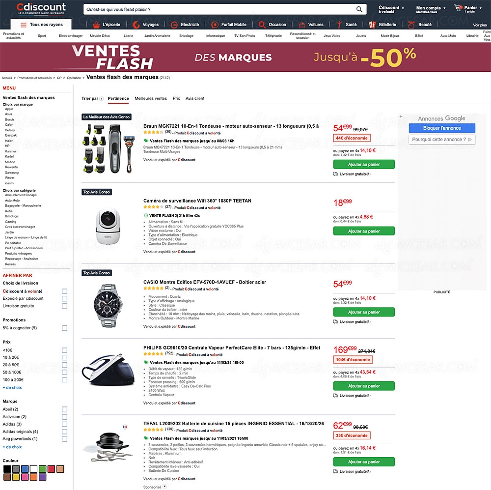 Vente flash CDiscount, jusqu'à&nbsp;&#8209;50% de remise sur&nbsp;2&nbsp;142&nbsp;produits