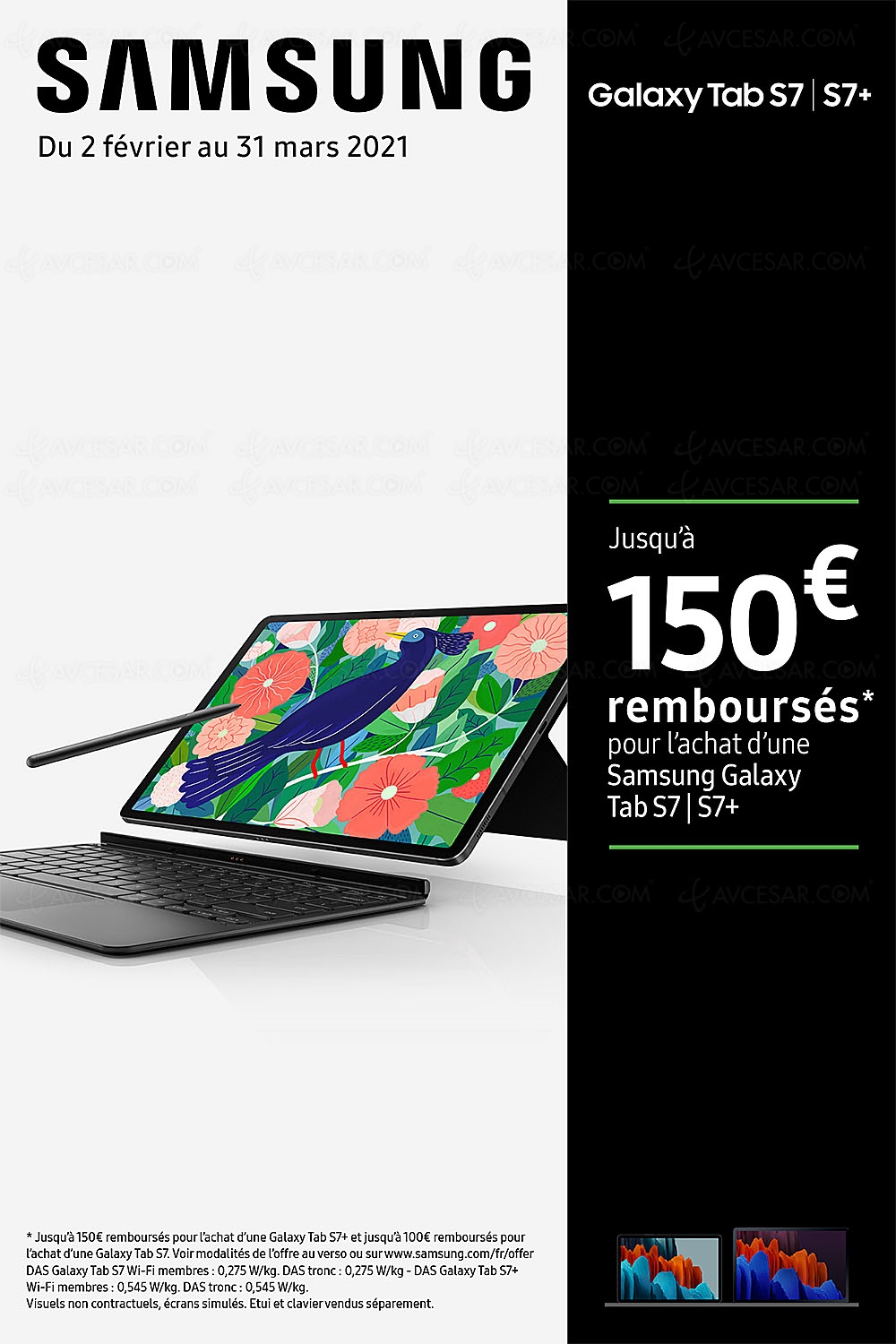 Offre de remboursement tablettes Samsung Galaxy&nbsp;Tab&nbsp;S7/S7+, jusqu'à 150&nbsp;€&nbsp;remboursés