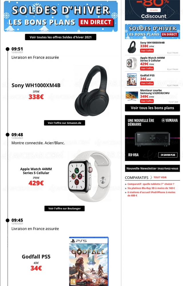 Bons plans, les meilleures offres sélectionnées par AVCesar.com : TV Oled, TV LED, smartphones…