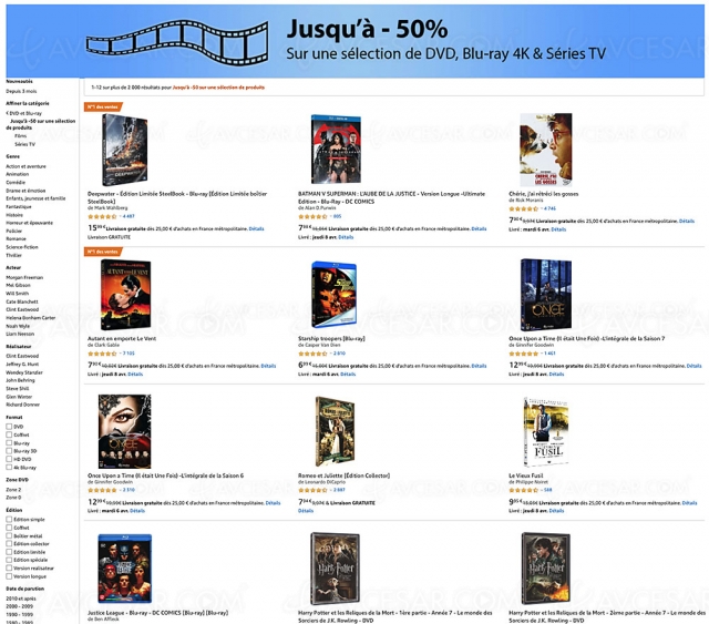 Amazon, prix en baisse sur 2 000 4K Ultra HD, Blu‑Ray et DVD