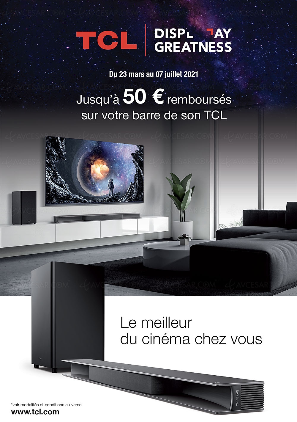 Offre de remboursement barre de son TCL&nbsp;Ray&#8209;Danz, 50&nbsp;€&nbsp;remboursés