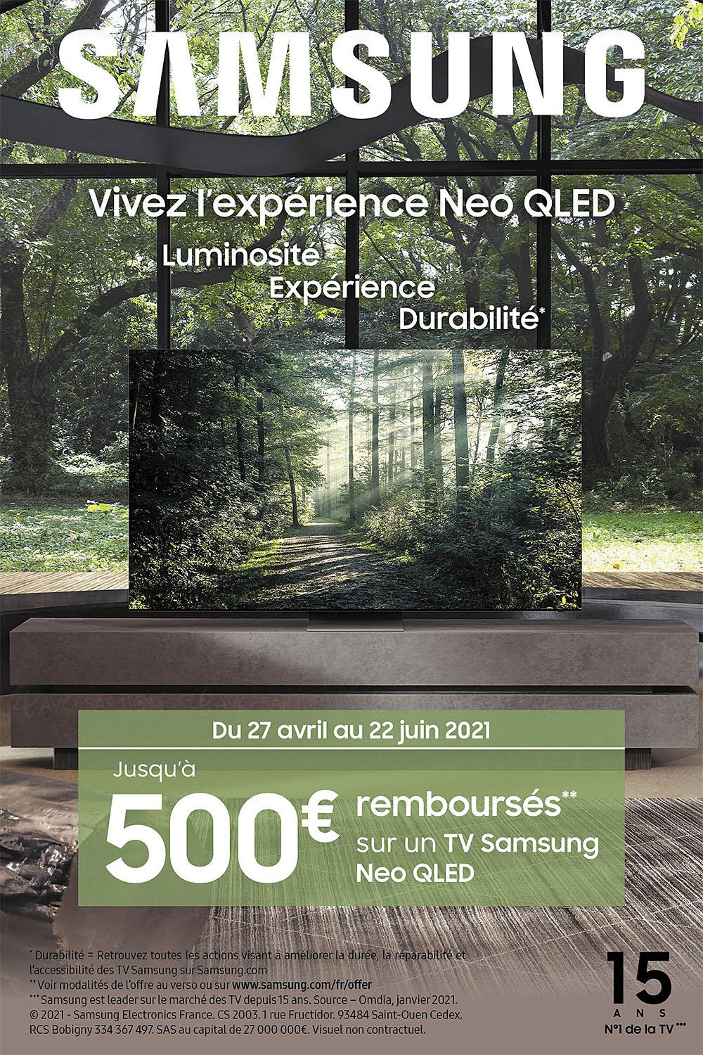 Offre de remboursement TV&nbsp;Samsung Neo&nbsp;QLED, jusqu'à 500&nbsp;€&nbsp;remboursés