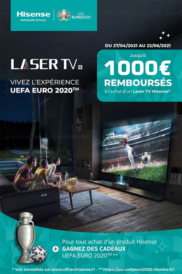 Offre de remboursement Hisense Laser TV 88''/100''/120'', jusqu'à 1 000 € remboursés