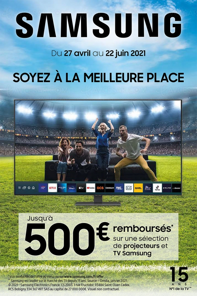 Offre de remboursement TV/vidéoprojecteurs UHD 4K Samsung, jusqu'à 500 € remboursés