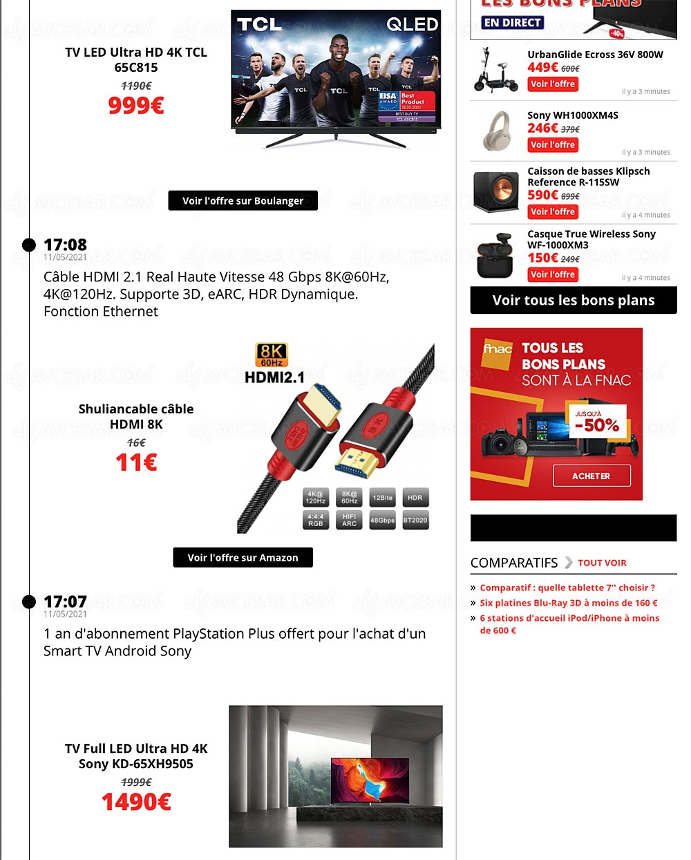 Bons plans/sélection promos AVCesar.com 16 mai : TV Oled, TV LED, smartphones…