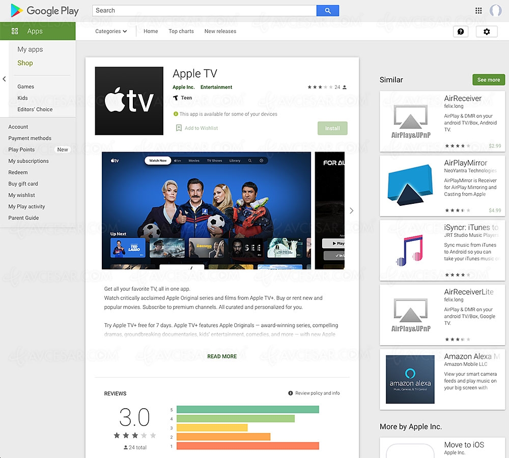 Application Apple TV disponible sur&nbsp;Android&nbsp;TV