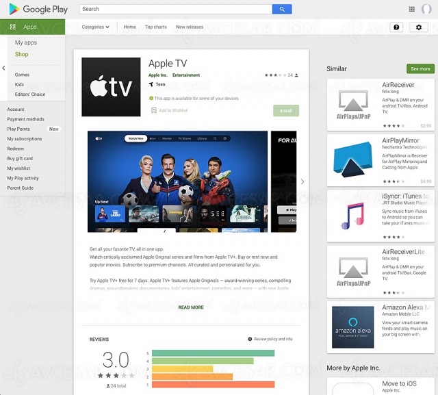 Application Apple TV disponible sur Android TV