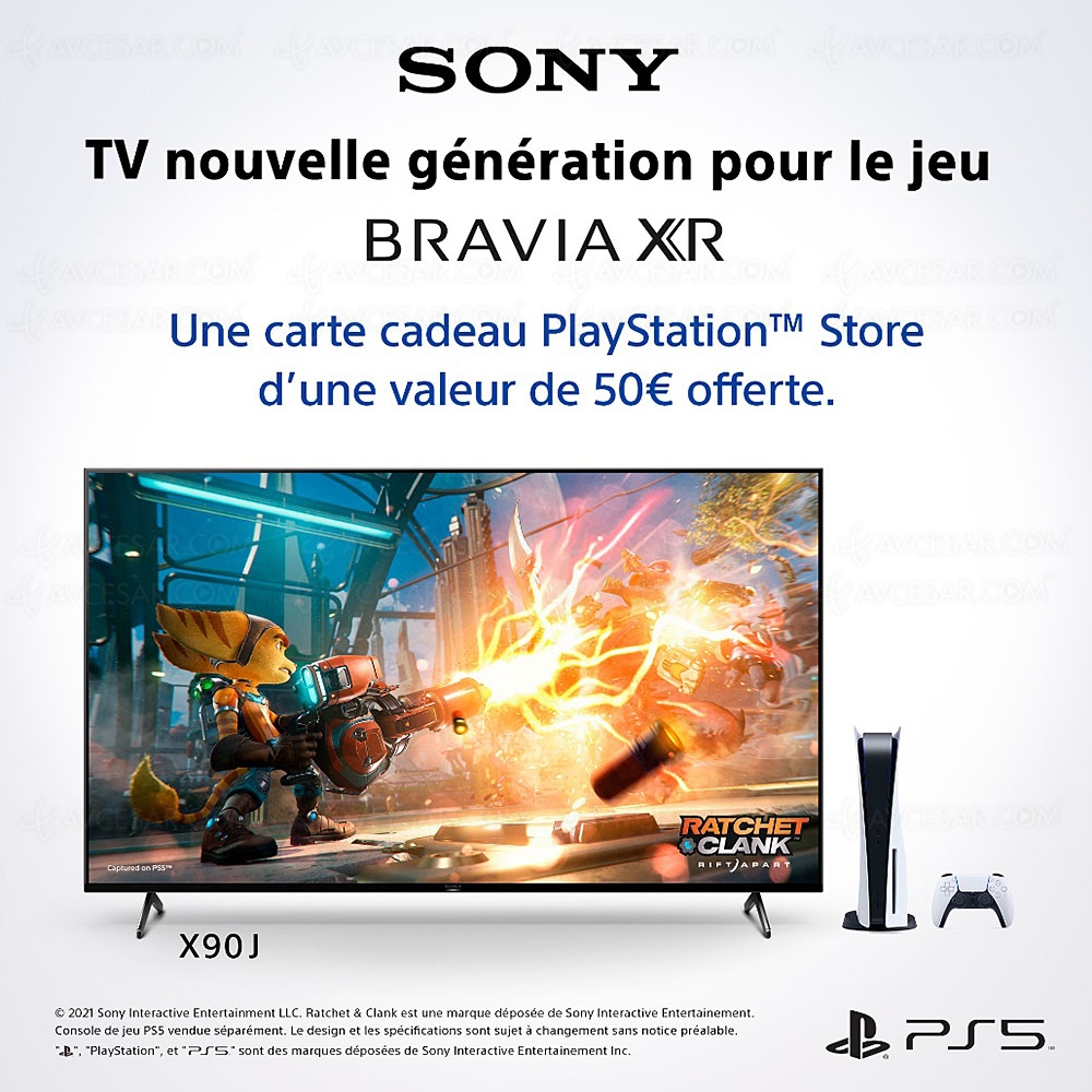 50&nbsp;€ sur le PlayStation Store offerts pour l’achat d’un&nbsp;TV Sony&nbsp;Bravia&nbsp;XR