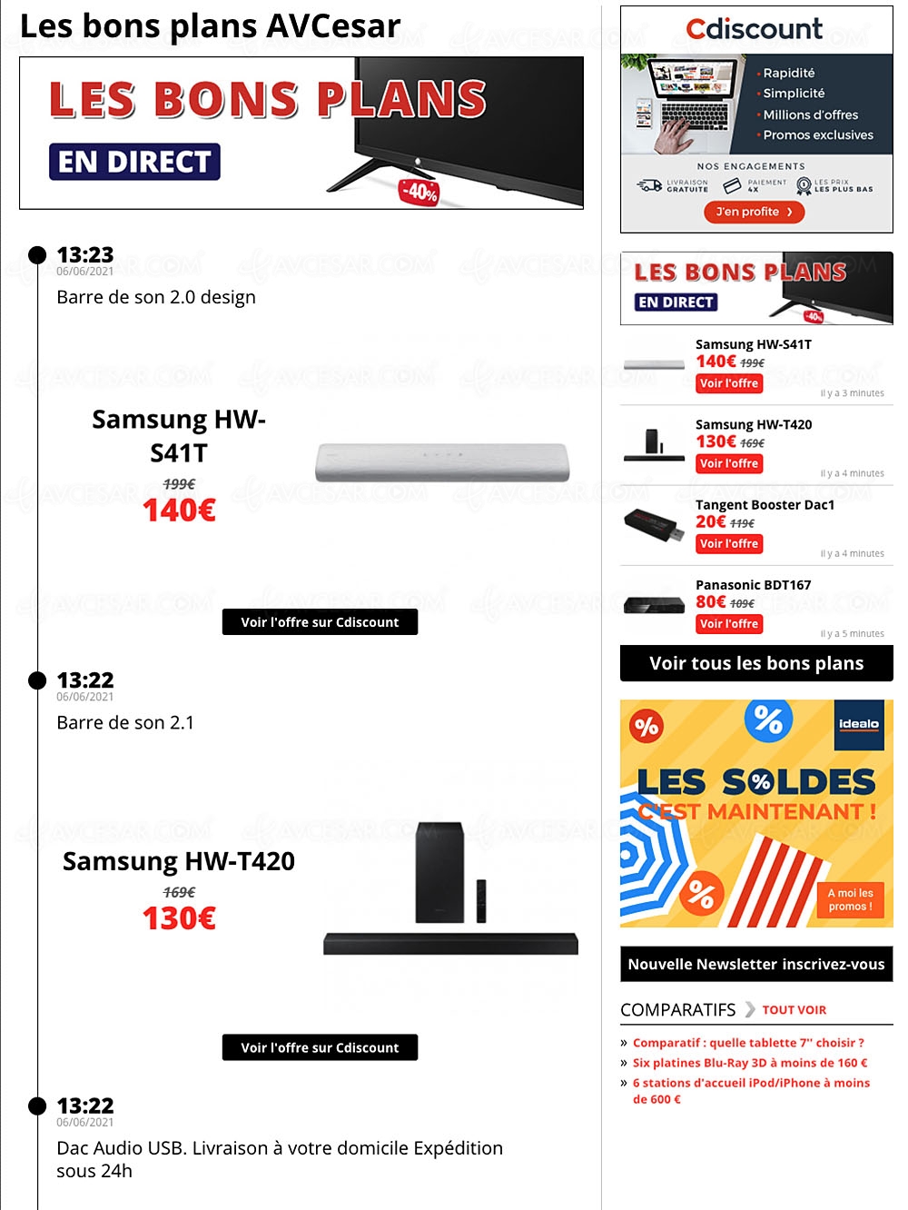 130 bons plans validés par&nbsp;AVCesar.com avec de&nbsp;nombreux prix jamais&nbsp;vus