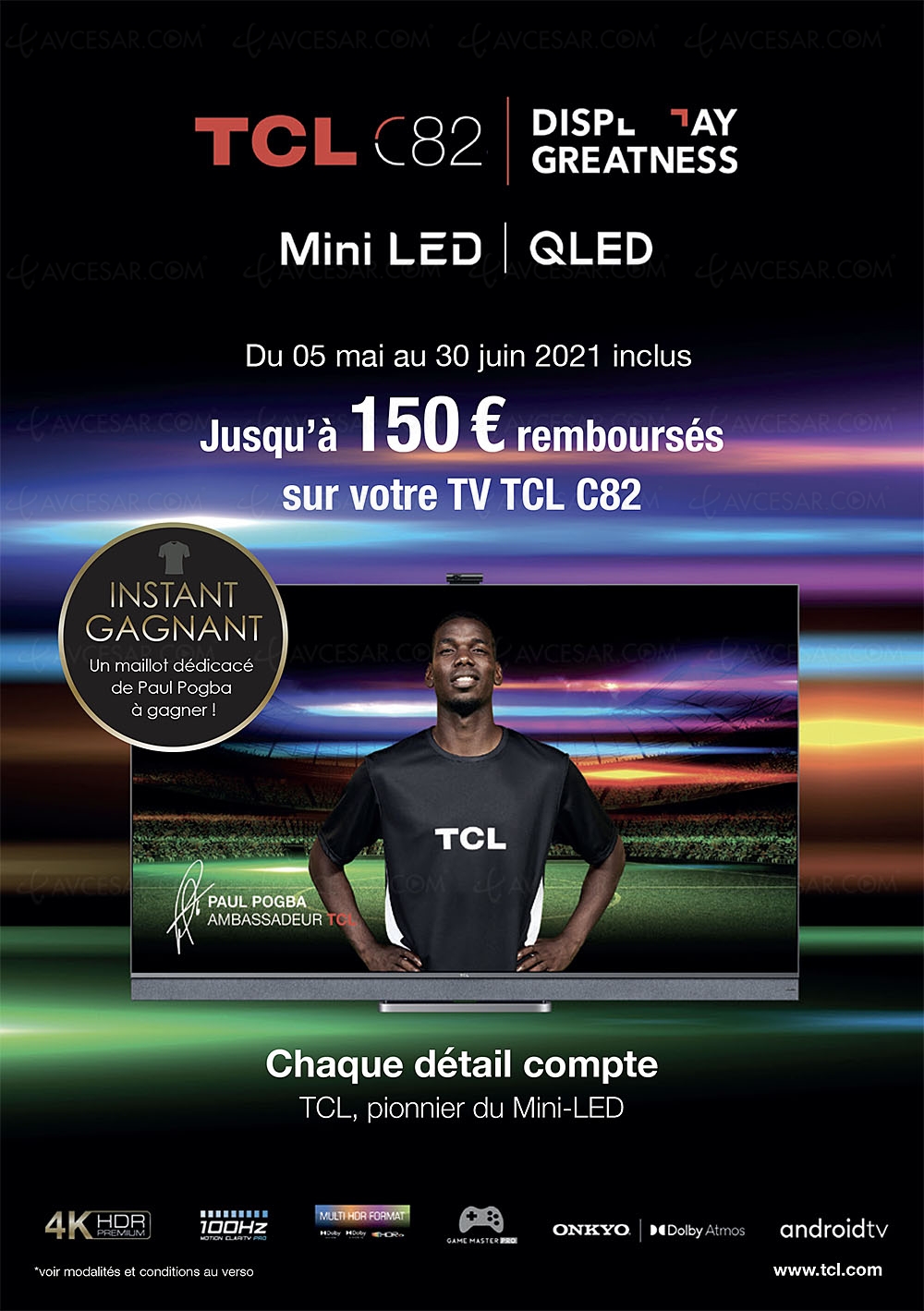 Offre de remboursement TV Ultra&nbsp;HD 4K TCL&nbsp;C825, jusqu'à 150&nbsp;€&nbsp;remboursés