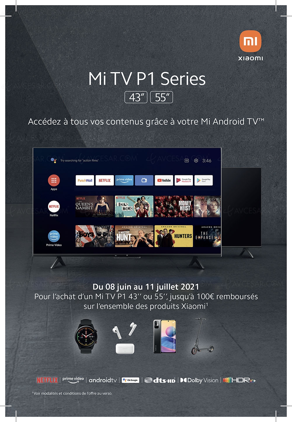 Offre de remboursement TV Ultra&nbsp;HD&nbsp;4K Xiaomi&nbsp;Mi TV&nbsp;P1, jusqu'à 100&nbsp;€&nbsp;remboursés