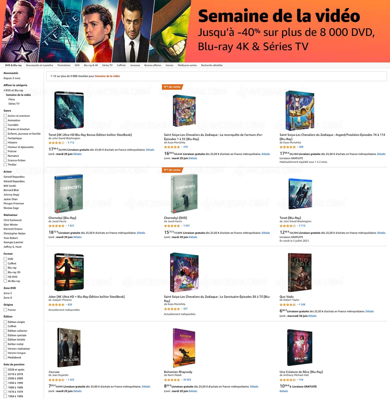 Semaine de la vidéo Amazon, 9&nbsp;000 4K&nbsp;Ultra&nbsp;HD, Blu&#8209;Ray, DVD jusqu'à &#8209;59% de&nbsp;remise