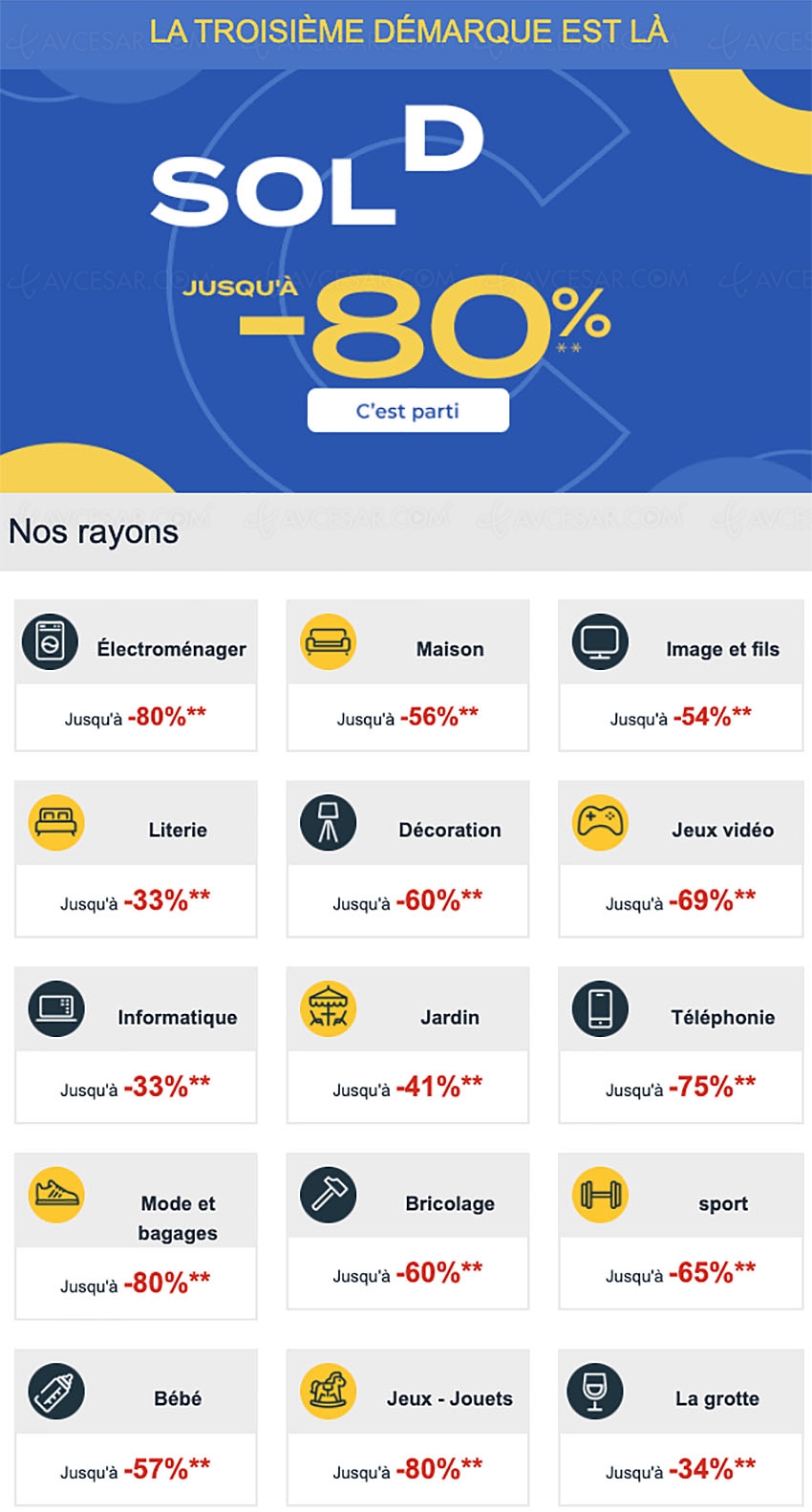 Soldes été 2021 > 3e&nbsp;démarque CDiscount jusqu'à &#8209;82% sur des milliers&nbsp;d'articles