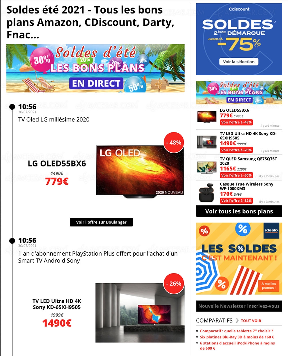 Bons plans/soldes, sélection promos&nbsp;AVCesar.com&nbsp;: TV&nbsp;Oled, TV&nbsp;LED,&nbsp;smartphones…