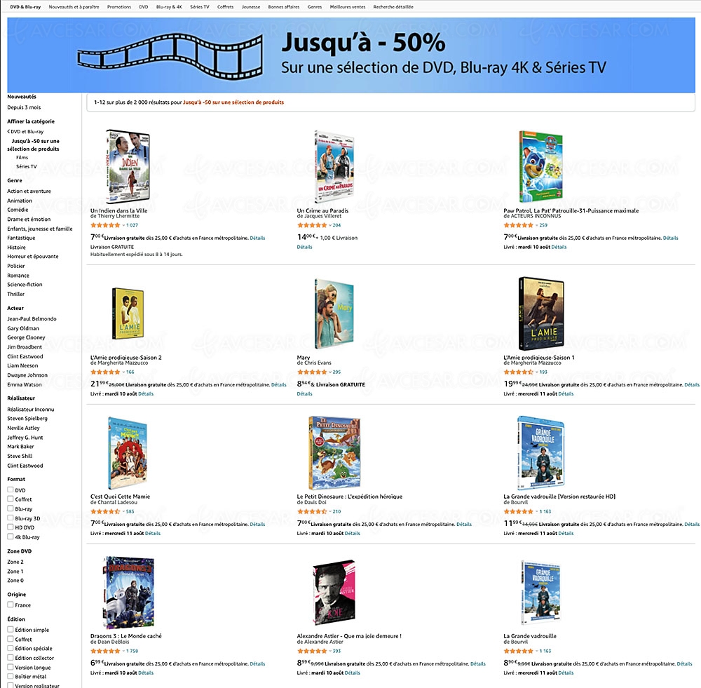 Amazon, 2 000 4K Ultra&nbsp;HD, Blu&#8209;Ray et&nbsp;DVD jusqu'à&nbsp;&#8209;50%
