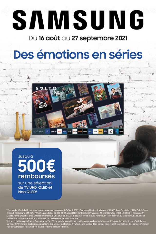 Offre de remboursement TV Samsung UHD, QLED, Neo QLED, jusqu'à 500 € remboursés