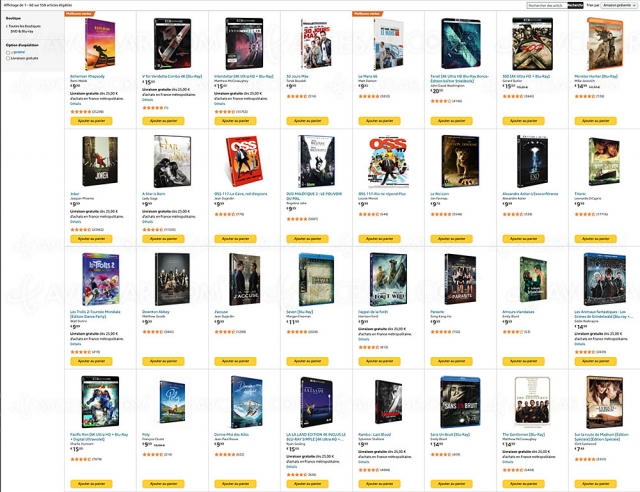 Promotion Amazon, deux 4K Ultra HD, Blu‑Ray, DVD achetés, un 3e offert parmi 558 titres